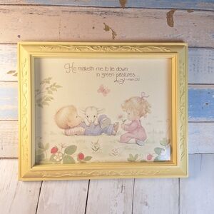 Homco 1985 Children Psalms 23:2 Bible Quote Picture 13" x 10.5" Framed Lamb Kids